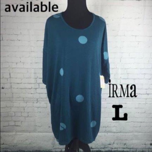 LulaRoe Irma teal blue with polka dots - Picture 1 of 6